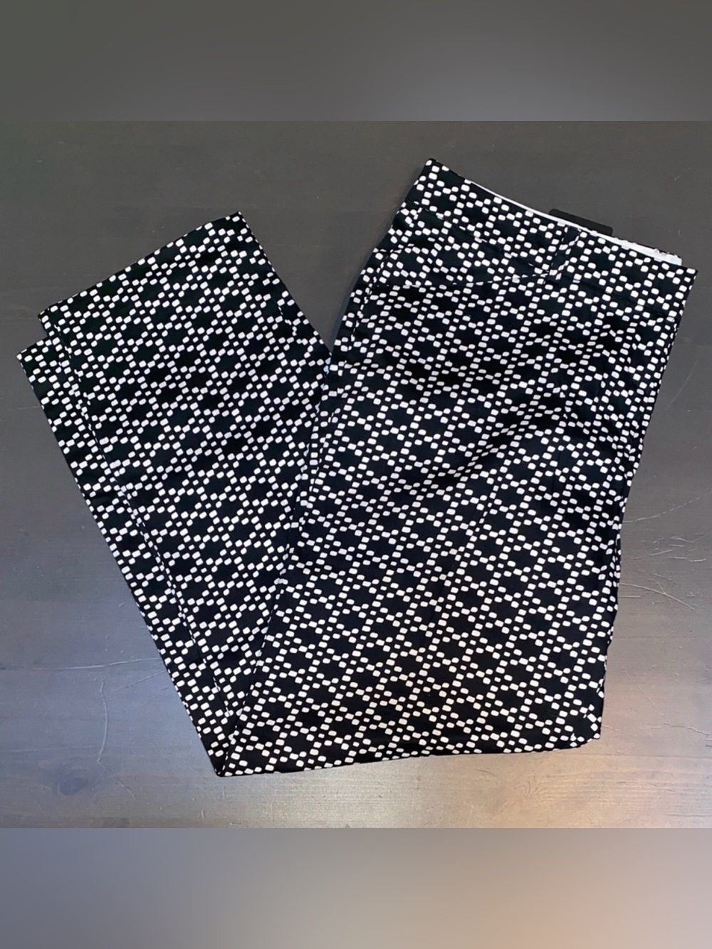 Zac & Rachel Pants 14 NWT Black White Patterned Slim Ankle Flattening Trousers